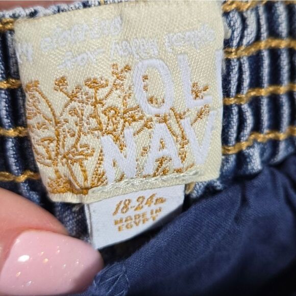 Old Navy Baby Girl 18-24M Denim Skort Tan Belt Skirt Short Casual Western Cute - Picture 2 of 5